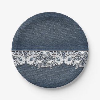 Retro Lace and Denim Texture Paper Plate