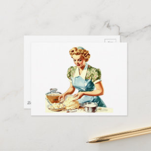 Retro Lady Baking  Postcard