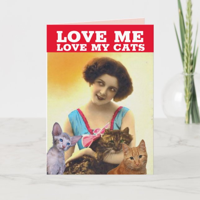 RETRO LADY & CAT CHRISTMAS GREETING CARD (Front)