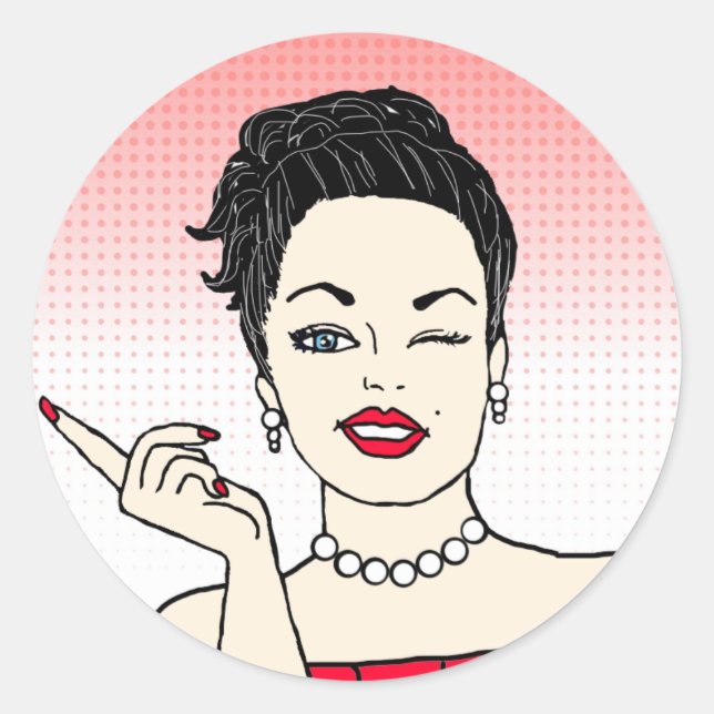 Retro Lady Flirty or Sarcastic Classic Round Sticker (Front)