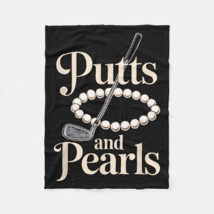 Retro Lady Golfer Women Golfing Putts And Pearls Fleece Blanket