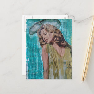 Retro lady Mixed media collage Postcard