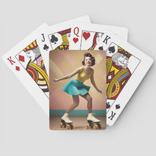 Retro Lady Roller Skating Lets Roll, Playing Cards
