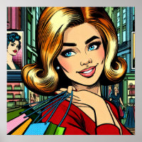 Retro Lady with Shopping Bags Mid Century