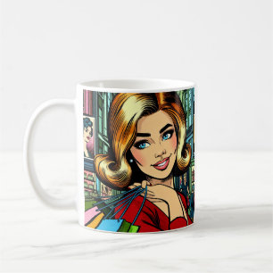Retro Lady with Shopping Bags Personalised Coffee Mug