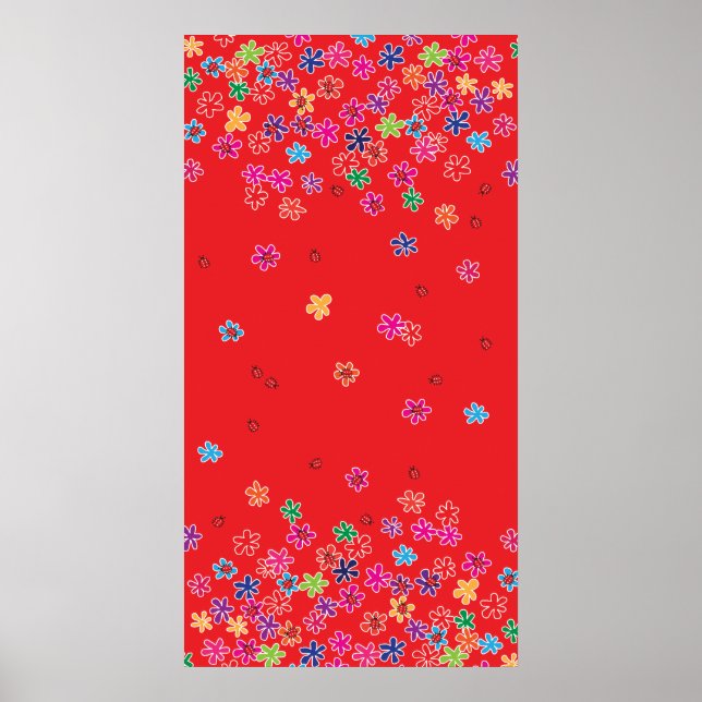 Retro Ladybugs & Flowers Poster (Front)