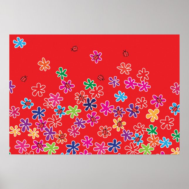 Retro Ladybugs & Flowers Poster (Front)