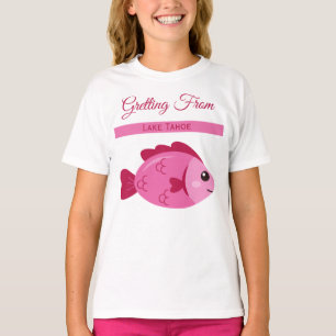 Retro Lake Adventure Pink Fish Vintage Design T-Shirt