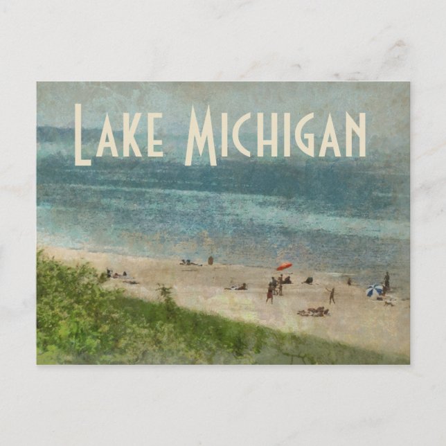 Retro Lake Michigan Shoreline Beach Postcard (Front)