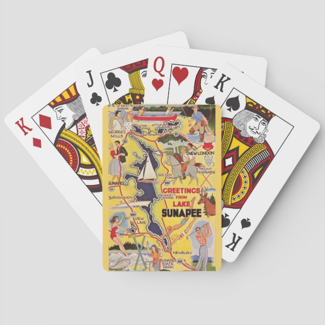 Retro Lake Sunapee NH Playing Cards (Back)