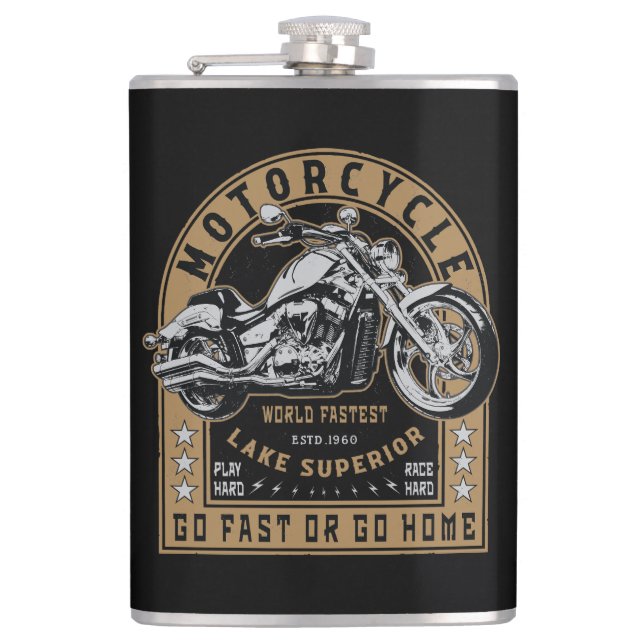 Retro Lake Superior Motorcycle Hip Flask (Front)
