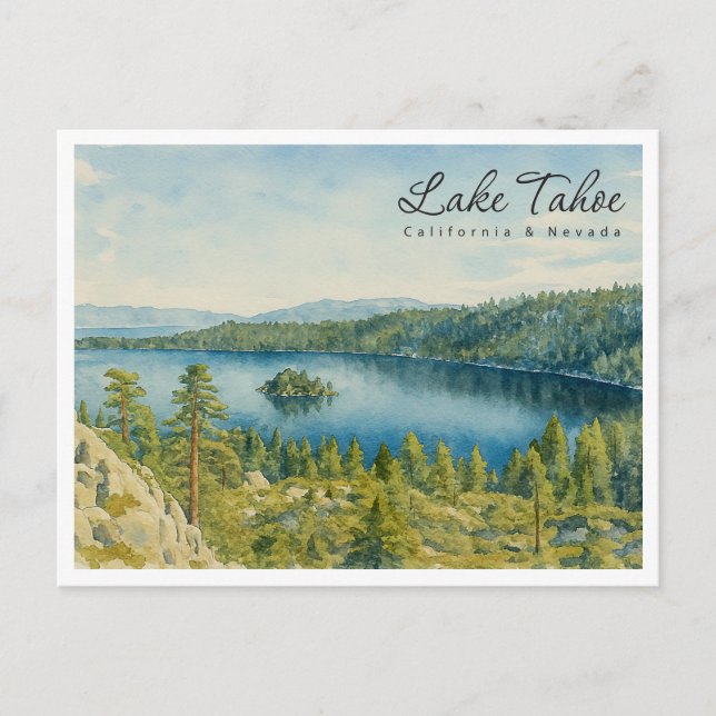 Retro Lake Tahoe Landscape – California & Nevada Holiday Postcard (Front)