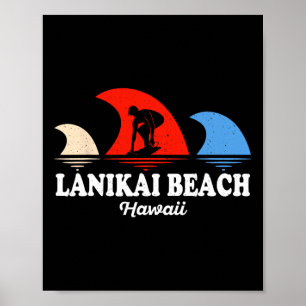 Retro Lanikai Beach Hawaii Surfboarding  Poster