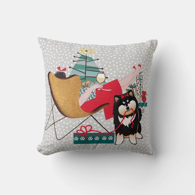 RETRO LAPPY HOLIDAYS Finnish Lapphund Cushion (Front)