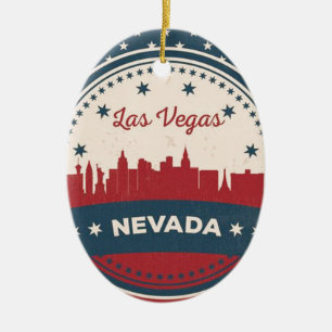 Retro Las Vegas Skyline Ceramic Tree Decoration