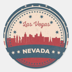 Retro Las Vegas Skyline Classic Round Sticker
