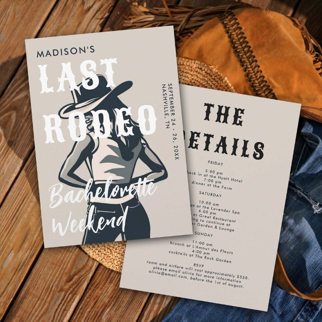 Retro Last Rodeo Ink Sketch Itinerary Bachelorette Invitation (last rodeo bachelorette weekend invitation itinerary retro vintage elegant glam black and white art)