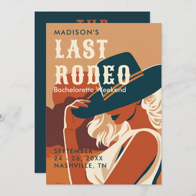 Retro Last Rodeo Terracotta Itinerary Bachelorette Invitation (Front/Back)