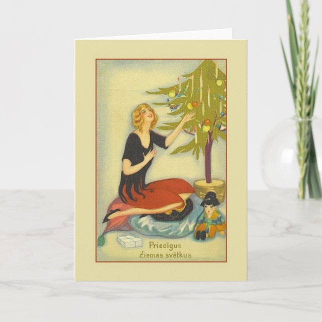 Retro Latvian Christmas Greeting Card (Front)