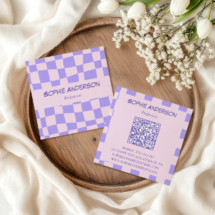 Retro Lavender Modern Wavy Chequered Square Business Card