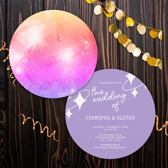 Retro Lavender Pink Orange Disco Ball Wedding Invitation (Creator Uploaded)
