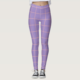 Retro Lavender Purple and Pink Simple Grid Pattern Leggings