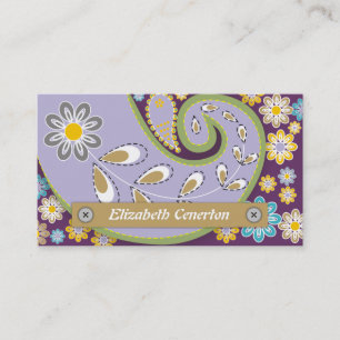Retro lavender purple paisley motif floral business card
