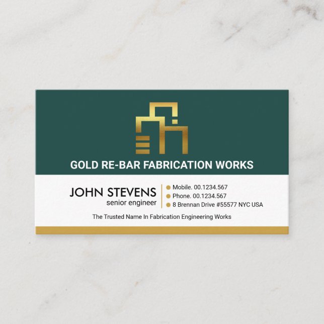 Retro Layers Gold Rebar Building Engineering Business Card (Front)