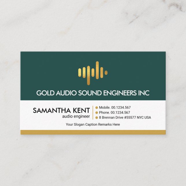 Retro Layers Gold Sound Wave Audio Engineer Business Card (Front)
