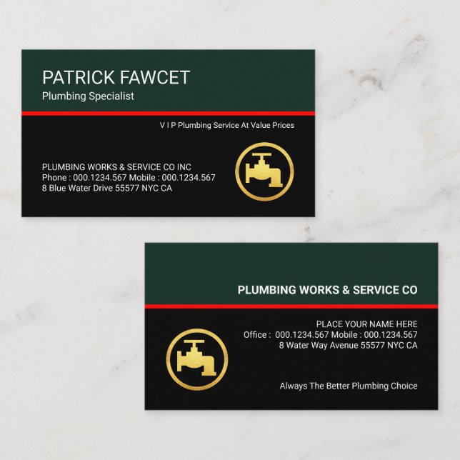 Retro Layers Red Plumbing Line Business Card (Front/Back)