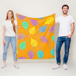 Retro Leaf Pattern Fleece Blanket