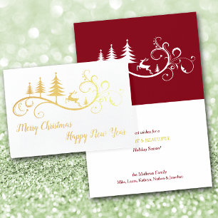 Retro Leaping Deer on Red Christmas Foil Card