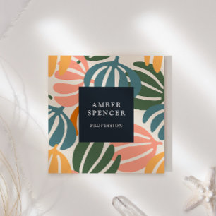 RETRO LEAVES GROOVY BOTANICAL GIRLY SQUARE BUSINESS CARD