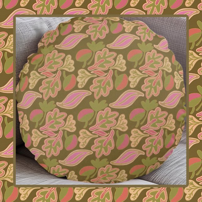 Retro leaves in bohem patterndesign round cushion (Creator Uploaded)