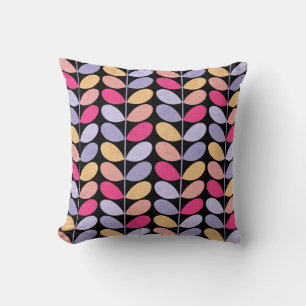 Retro Leaves Large Pattern - Black Cushion