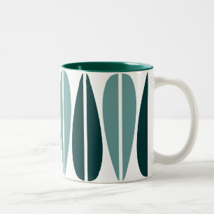 Retro Leaves - Ocean Green and Dark Green Two-Tone Coffee Mug