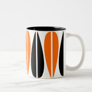 Retro Leaves - Orange and Black Two-Tone Coffee Mug