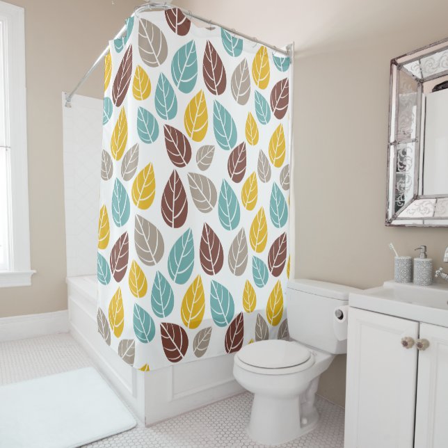 retro leaves pattern fall colours shower curtain (In Situ)
