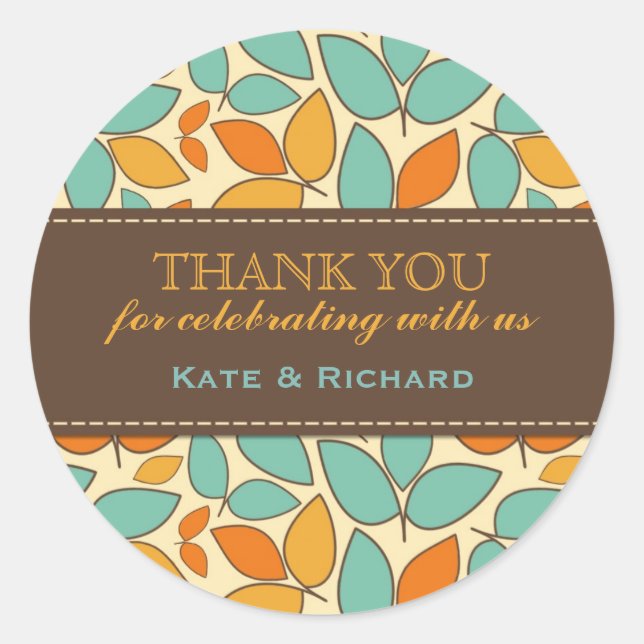 Retro Leaves Pattern Wedding Favour Stickers (Front)
