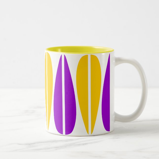 Retro Leaves - Purple and Amber Two-Tone Coffee Mug (Right)