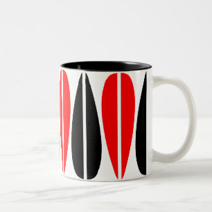 Retro Leaves - Red and Black Two-Tone Coffee Mug