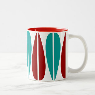 Retro Leaves - Ruby Red and Deep Aqua Two-Tone Coffee Mug