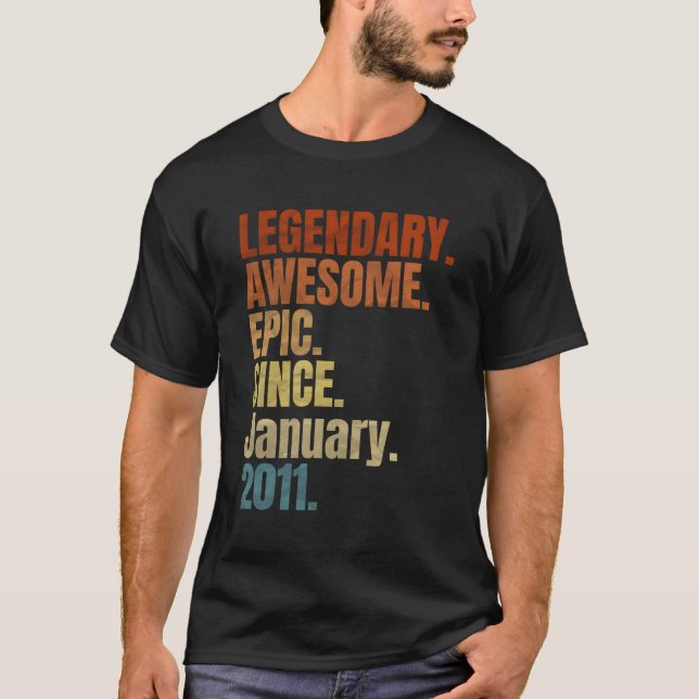 Retro Legendary Since January 2011 T Shirt 8 Years (Front)