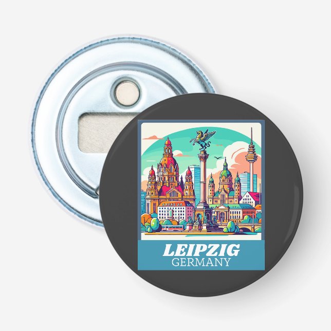 Retro Leipzig Skyline  Bottle Opener (Front)