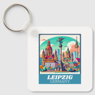 Retro Leipzig Skyline  Key Ring