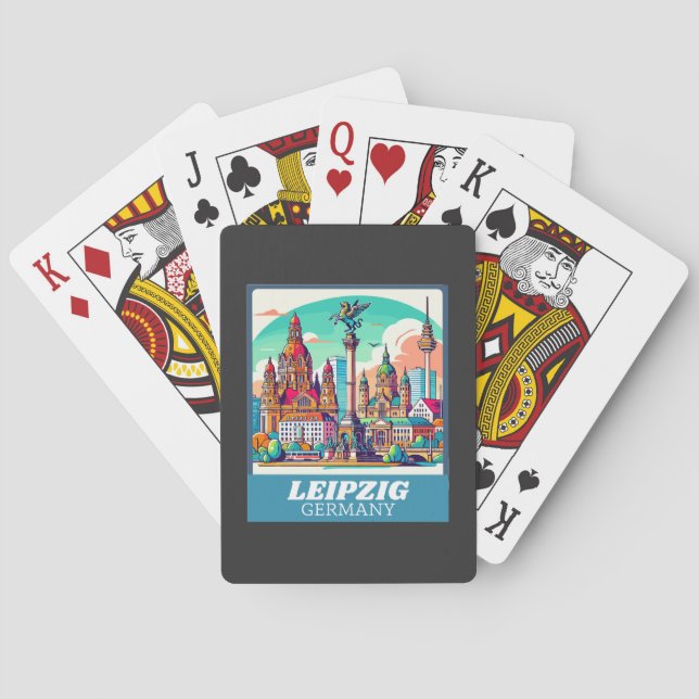 Retro Leipzig Skyline  Playing Cards (Back)