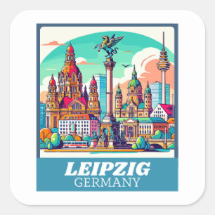 Retro Leipzig Skyline Square Sticker