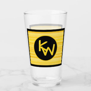 Retro Lemon Yellow Black Monogram Glass