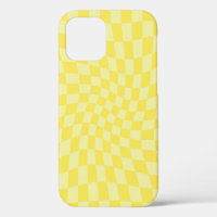 Retro Lemon Yellow Pastel Warped Chequerboard