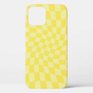Retro Lemon Yellow Pastel Warped Chequerboard iPhone 12 Case